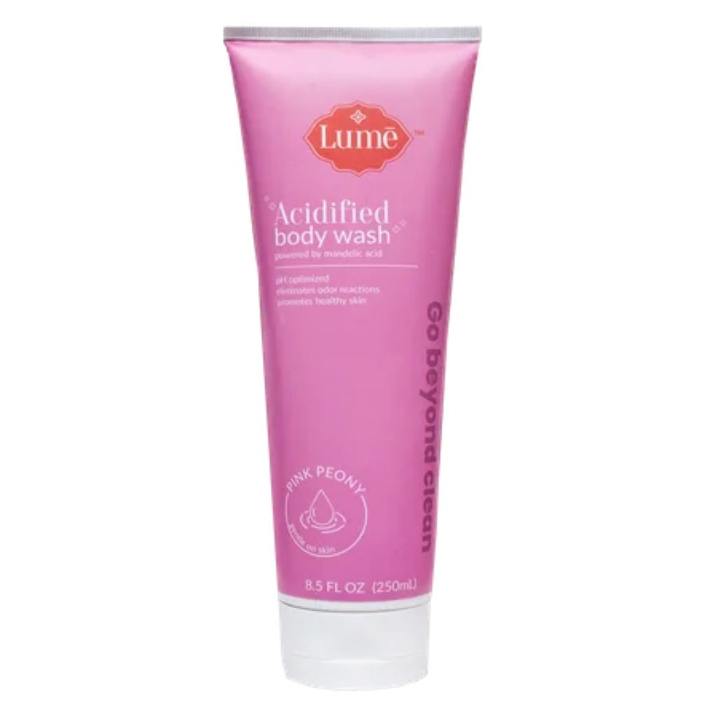 Lume Acidified Body Wash - Eliminates Odor Reactions  pH Optimized and Promotes Healthy and Soft Skin  8.5oz (Pink Peony)
