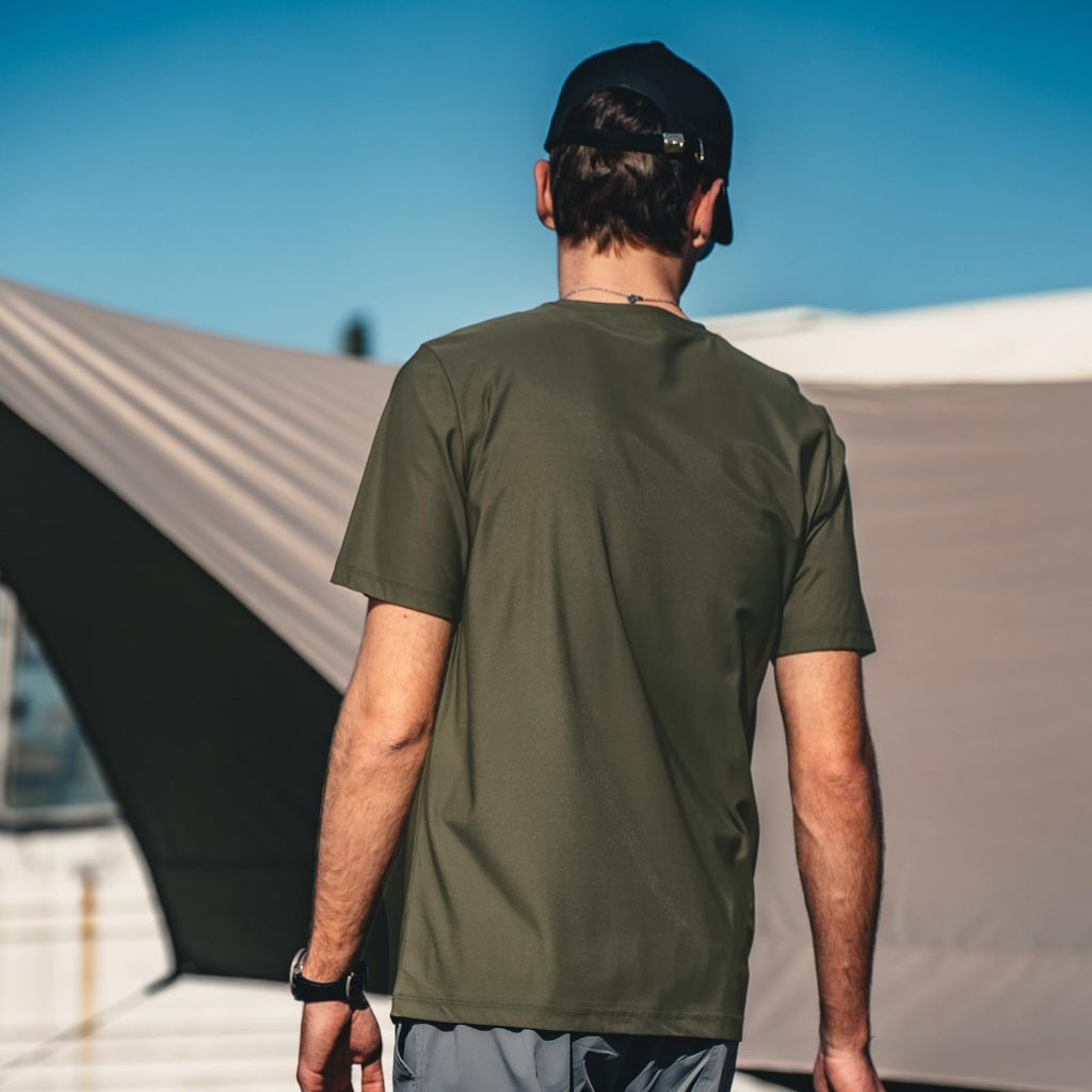 Men's Solid Color Ice Silk Short Sleeved Shirt, Army Green, Medium