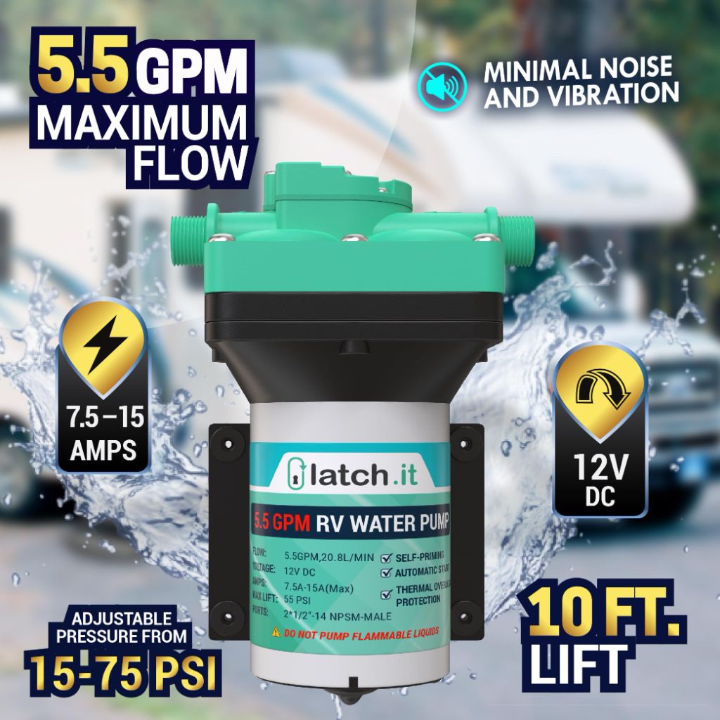 LATCH.IT RV Water Pump 12V | 5.5 GPM 50 PSI Camper Water Pump