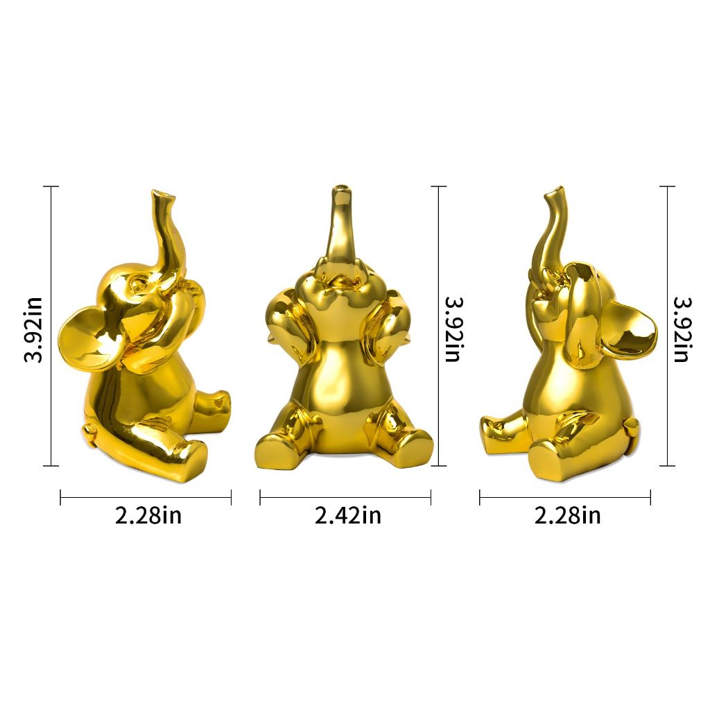 Small Set of 3 Elephant Statues (Golden)