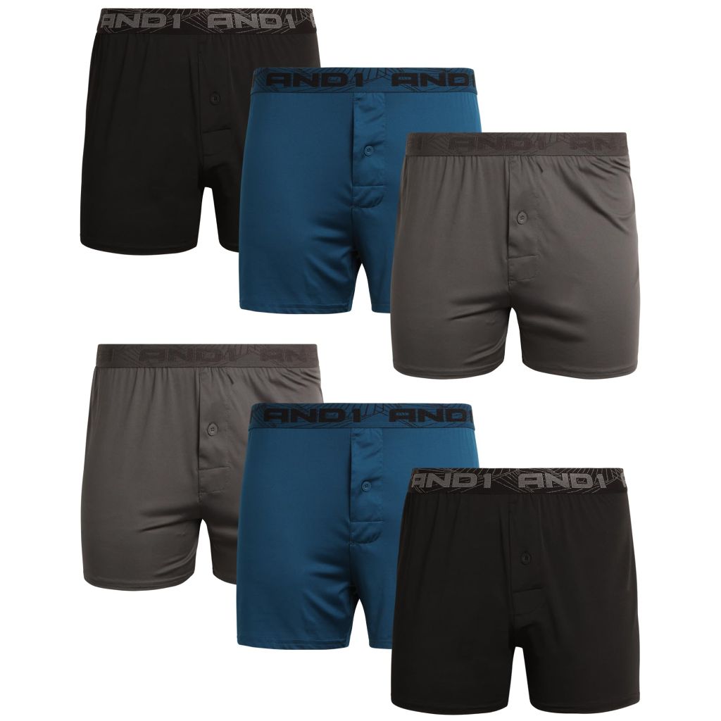 SZ XL4" AND1 Mens Boxer Shorts - 6 Pack Performance Knit Boxers for Men