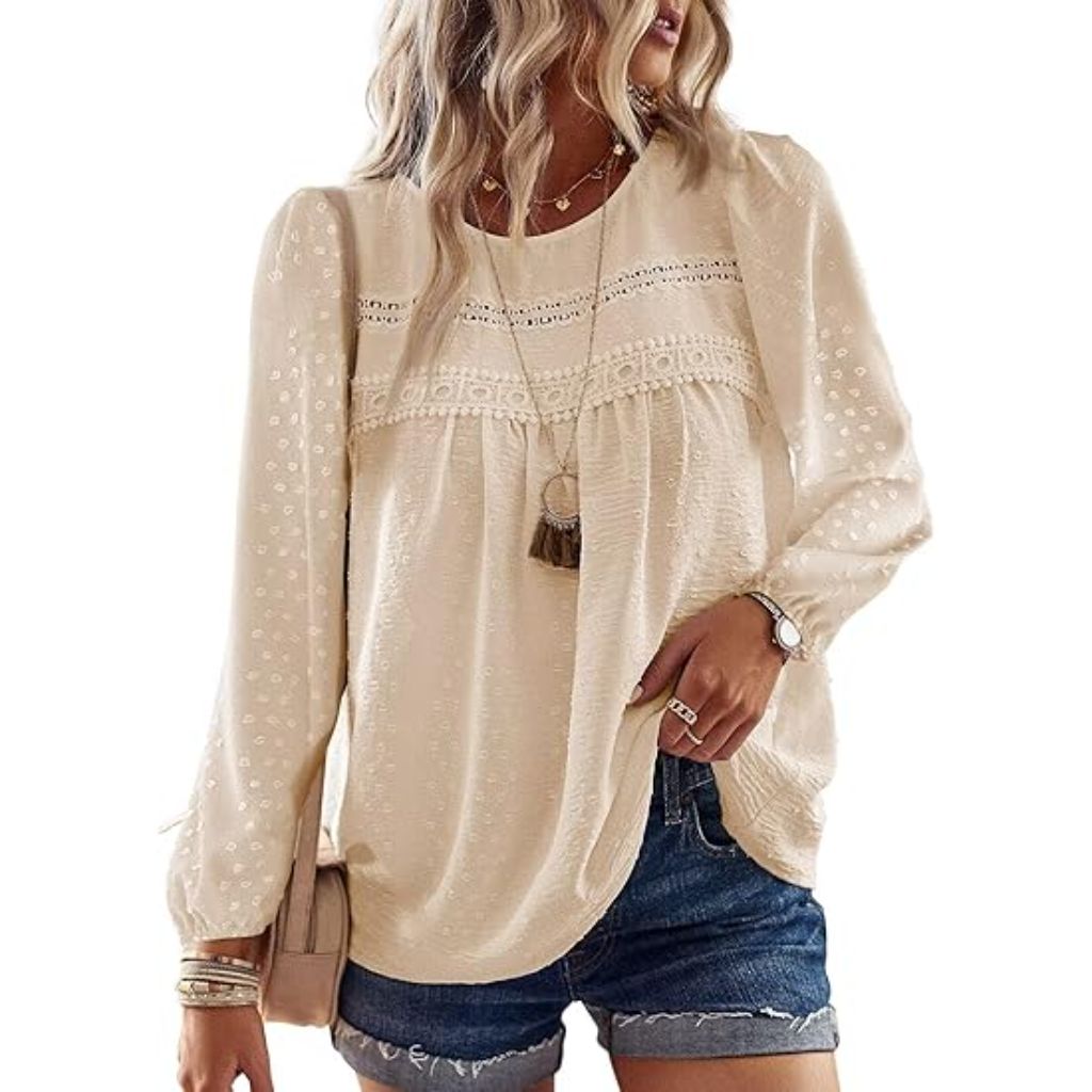 Boho Tops for Women Long Sleeve Shirt Crewneck Flowy Womens Blouse Trendy 2026