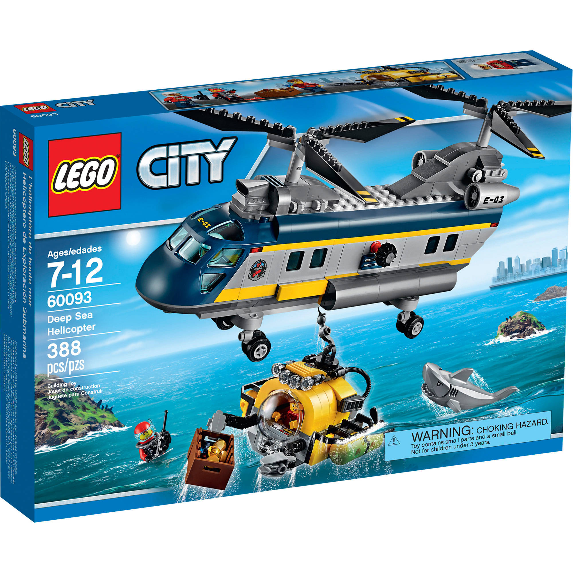 LEGO City Deep Sea Helicopter Building Set 60093, 388pcs, Ages 7 - 12, Retired - Damaged Box