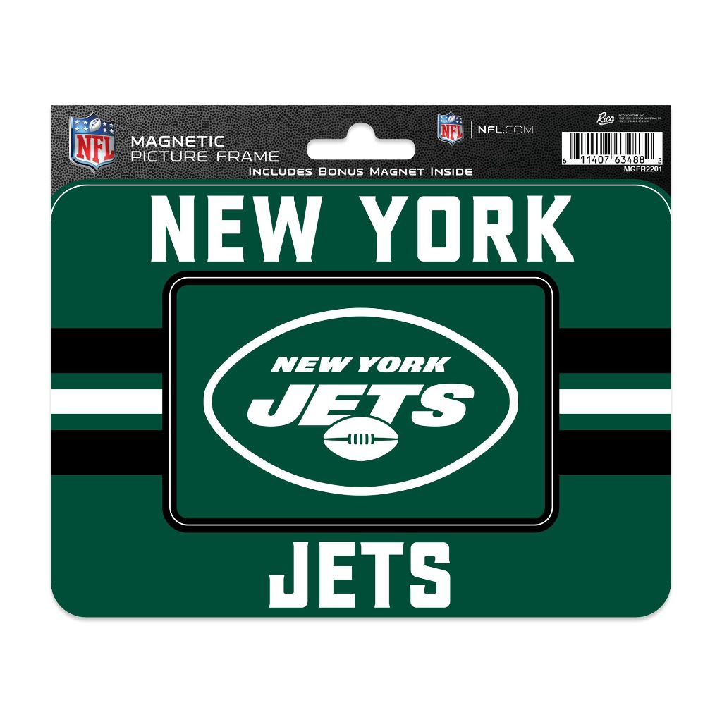 Rico Industries NFL Football New York Jets Stripes Magnetic Picture Frame (5"x6.75") & Magnet Combo Set - Home Décor - Regrigerator, Office, Kitchen