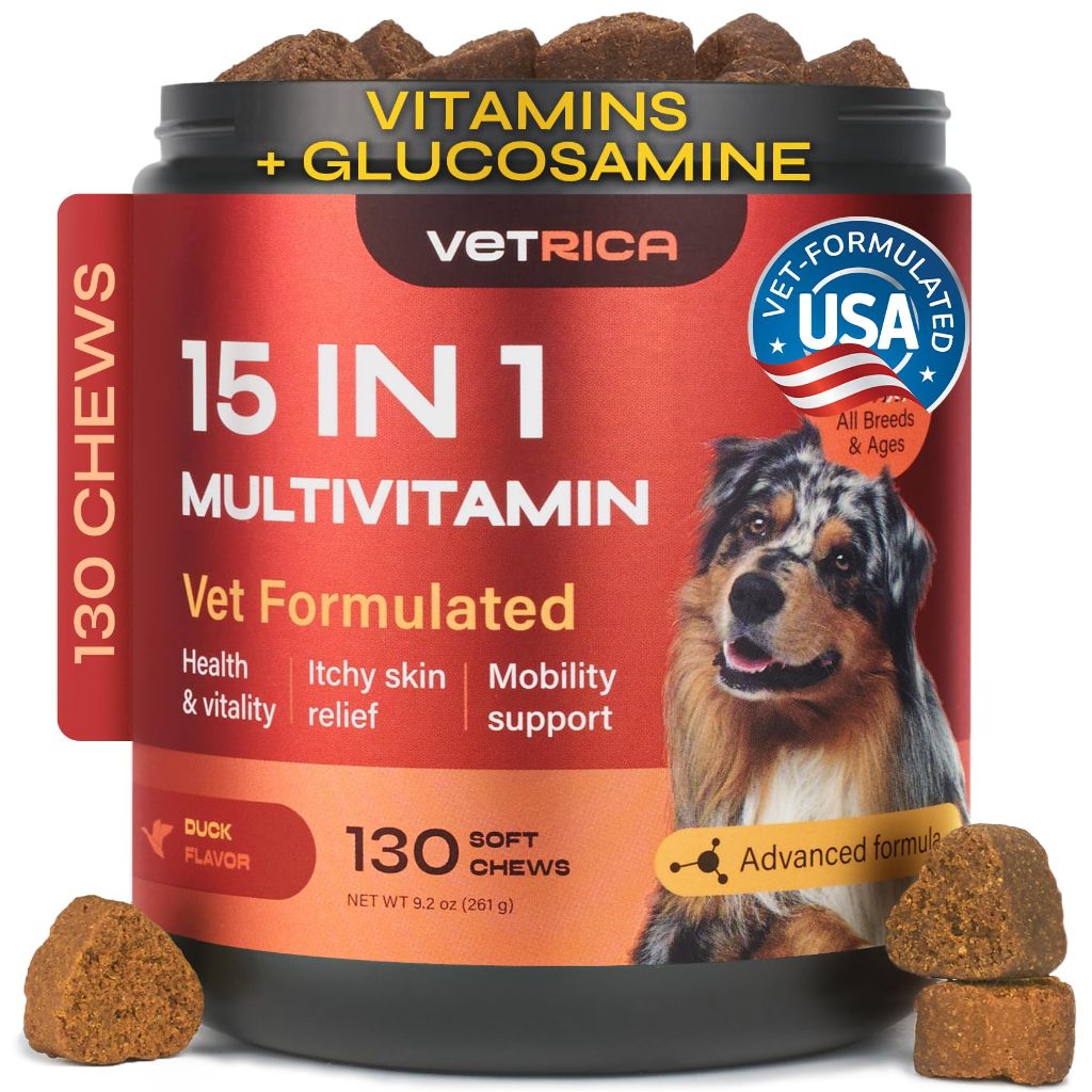 Dog Vitamins 15 in 1 - Dog Multivitamin Chews - Joint Supplement for Dogs - Dog Vitamins & Supplements for Hip & Joint, Immune System, Coat & Mobility - Itchy Skin Relief - Glucosamine Chondroitin