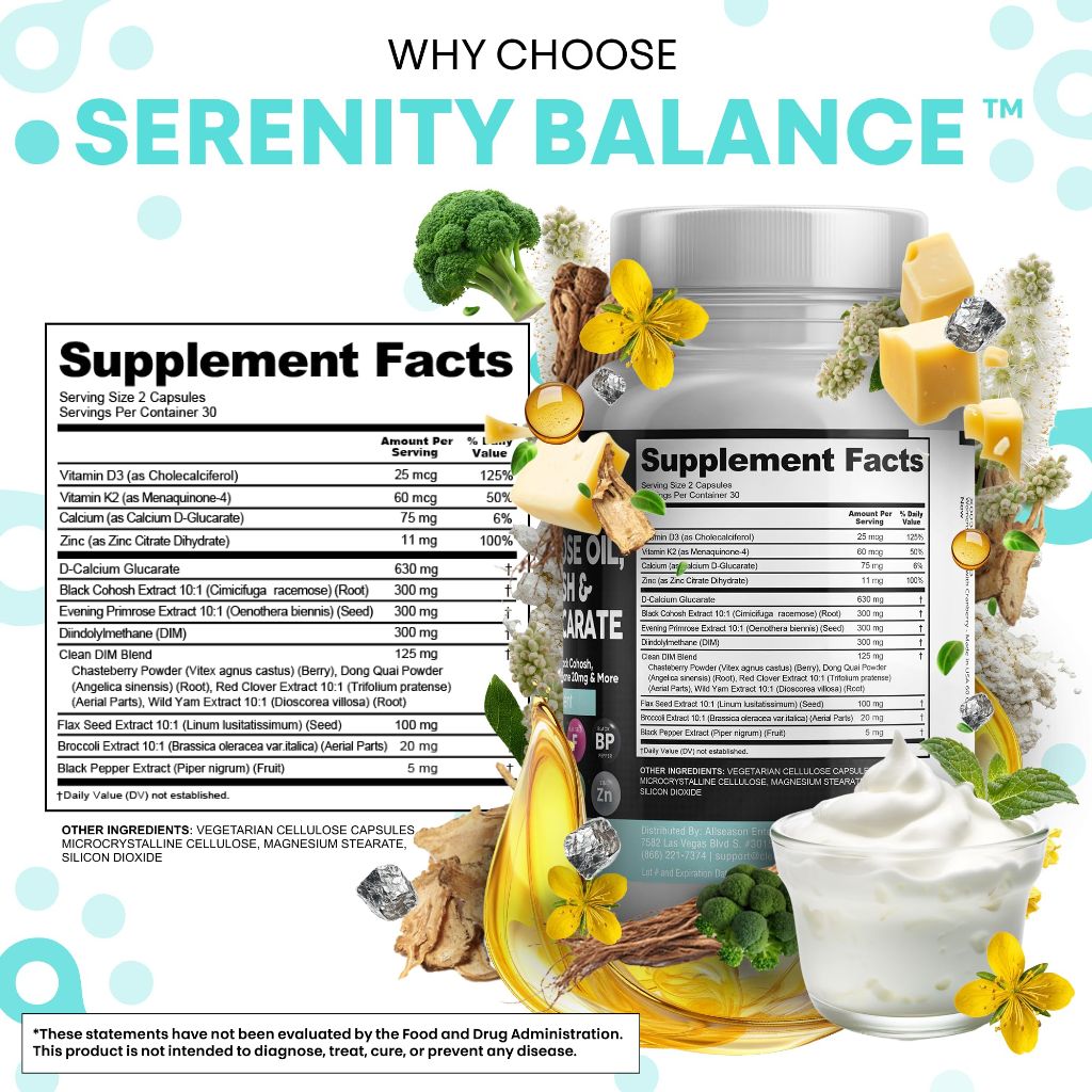 Clean Nutraceuticals DIM Evening Primrose Black Cohosh Calcium D-Glucarate Sulforaphane Flax Seed Extract 60 Caps