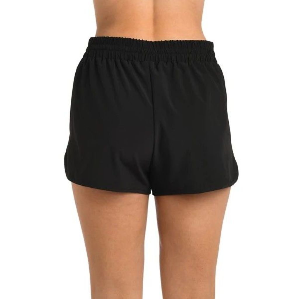 Women's 24th & Ocean Solid Woven Swim Shorts Misses - Size 16 (Black)