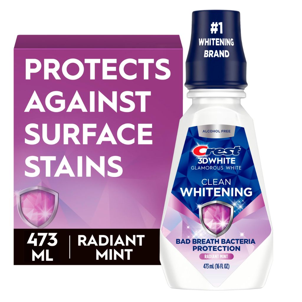 Crest 3D White Glamorous White Alcohol Free Multi-Care Whitening Mouthwash, Fresh Mint, 16 Fl Oz (473 ml), 1.07 Lb