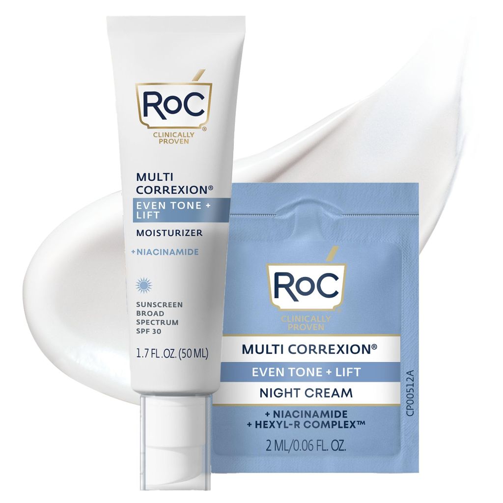 RoC Multi Correxion 5 in 1 Anti-Aging Daily Facial Moisturizer for Adults (1.7 oz) with Night Cream Packette (Packaging May Vary)