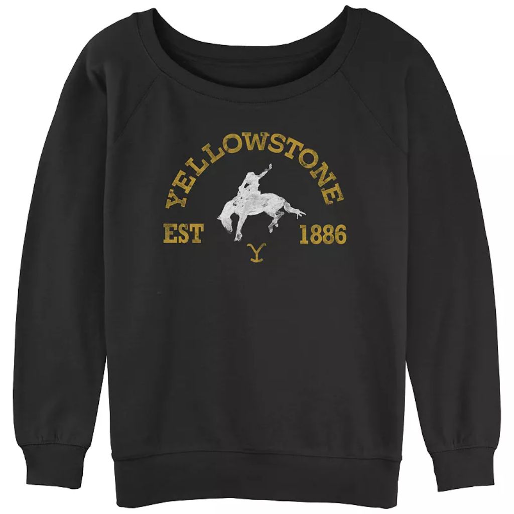 Junior s Yellowstone Distressed White Rider Silhouette Est. 1886 Sweatshirt