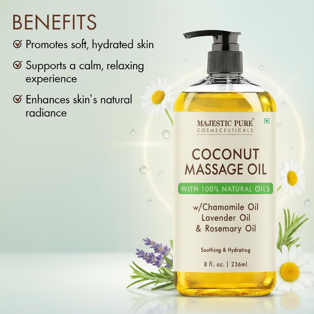 MAJESTIC PURE Coconut Massage Oil for Massage Therapy, 8 fl. oz