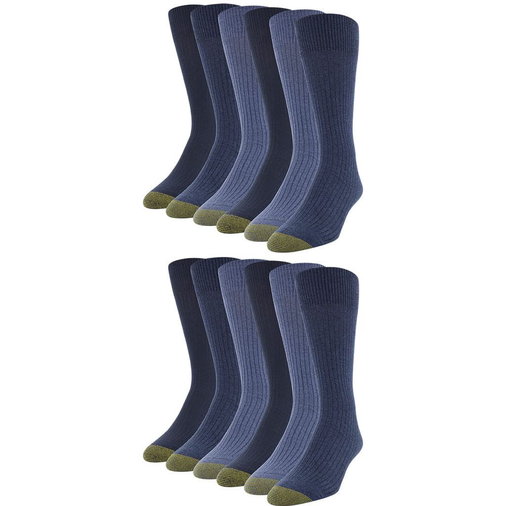 GOLDTOE Men's Stanton Crew Socks, Multipairs, Chambray/Denim/Midnight (12-Pairs), Large