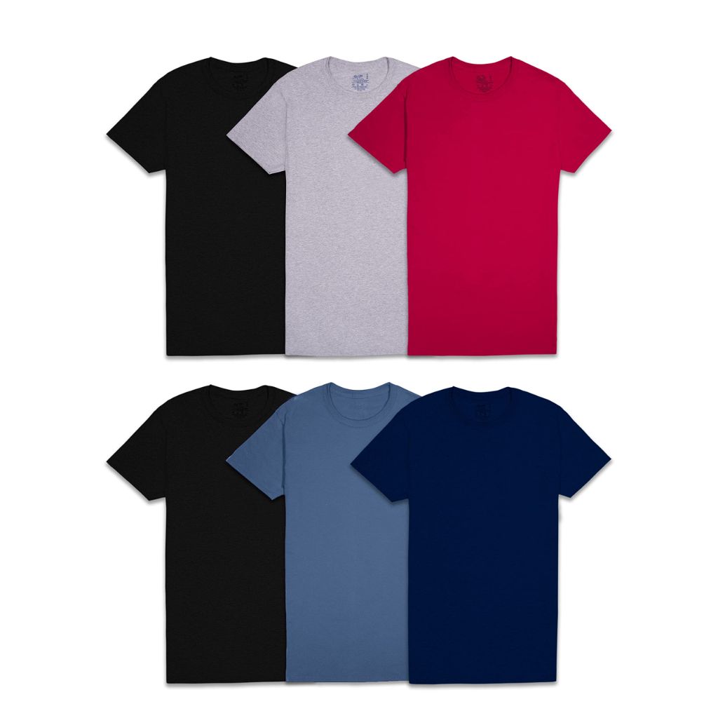 Fruit of the Loom Men's Eversoft Cotton Stay Tucked Crew T-Shirt, Regular-6 Pack Assorted Colors, X-Large