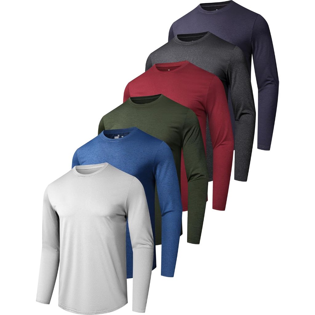 6 Pack Men's Quick Dry Long Sleeve Shirts, Medium