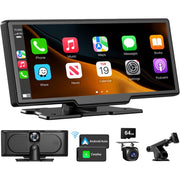 Portable Wireless CarPlay Touchscreen for Car: 4K Apple Carplay & Android Auto Car Play Screen with 4K Dash Cam/1080p Rear Camera/GPS Navigation/Bluetooth/Mirror Link/AirPlay (Obsidian Black-10IN)