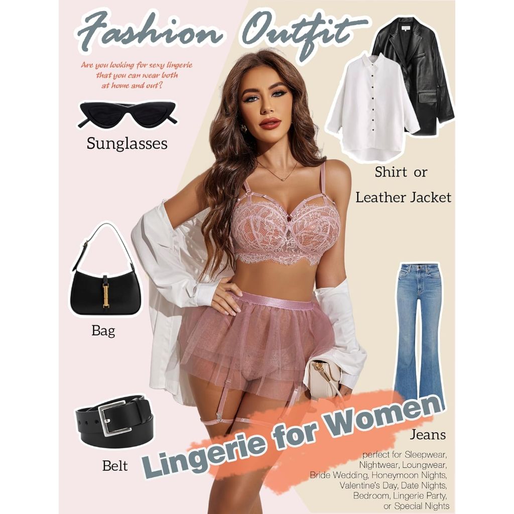 Avidlove Lace Garter Lingerie for Women Mesh Mini Skirt Nightwear Babydoll Bodysuit Plus Size