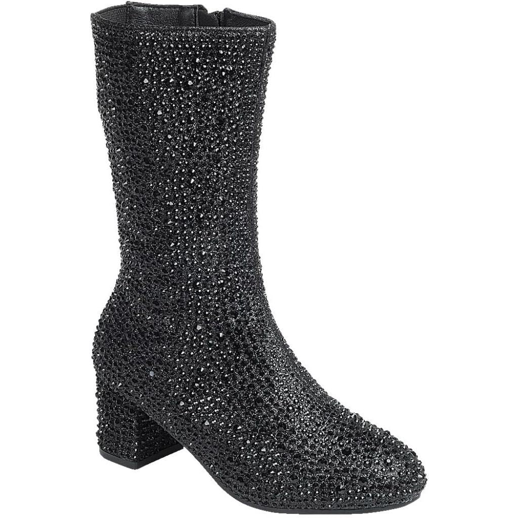 ABSOLEX Girl's Rhinestone Round Toe Knee High Chunky Low Heel Boot, 9