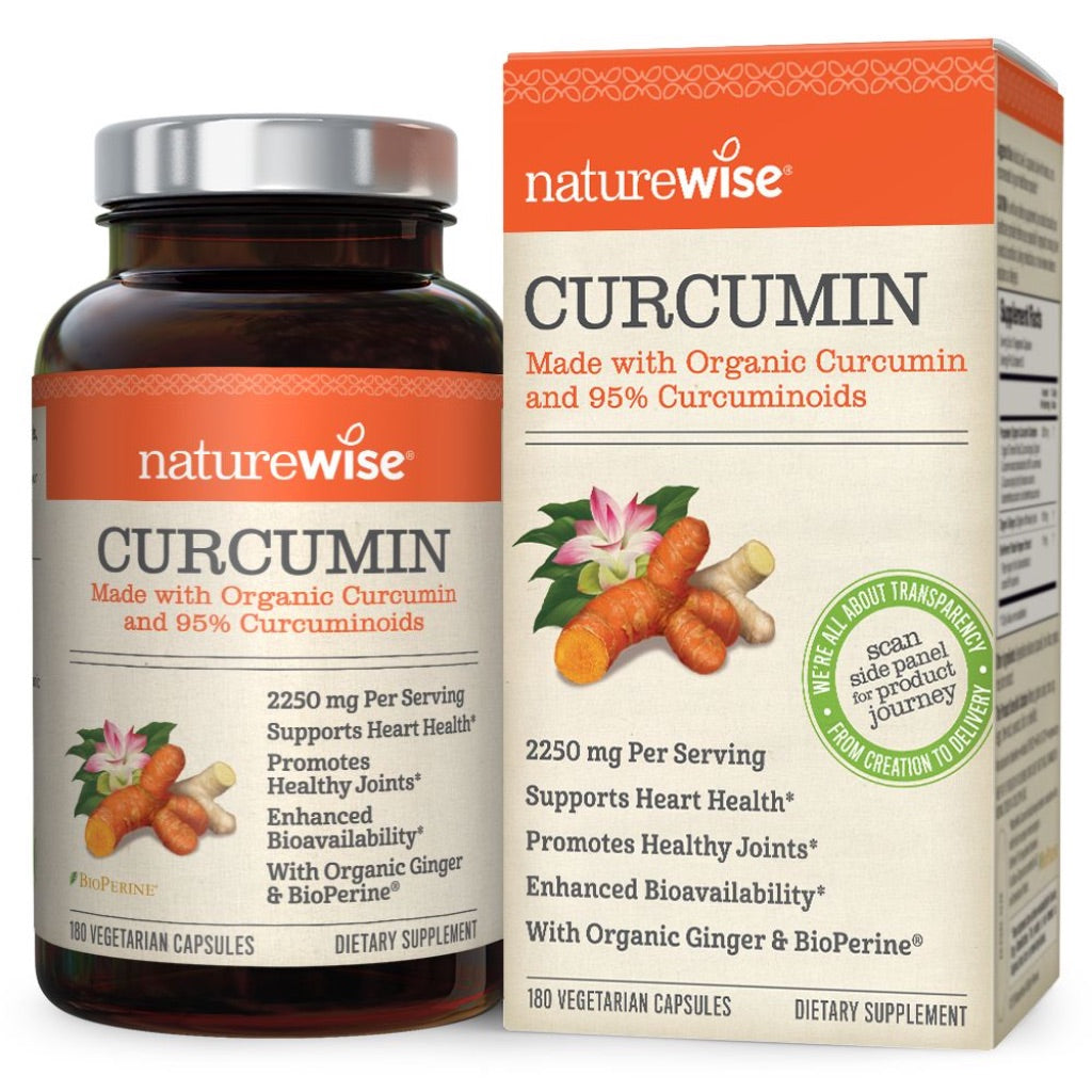 NatureWise Organic Turmeric Curcumin 2250mg, 180 Capsules