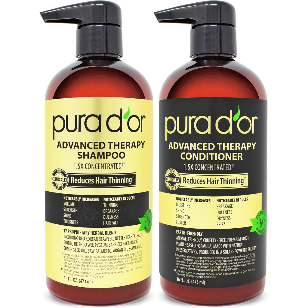 PURA D'OR Advanced Therapy Biotin Shampoo & Conditioner Hair Care Set, 16 fl. oz. x2