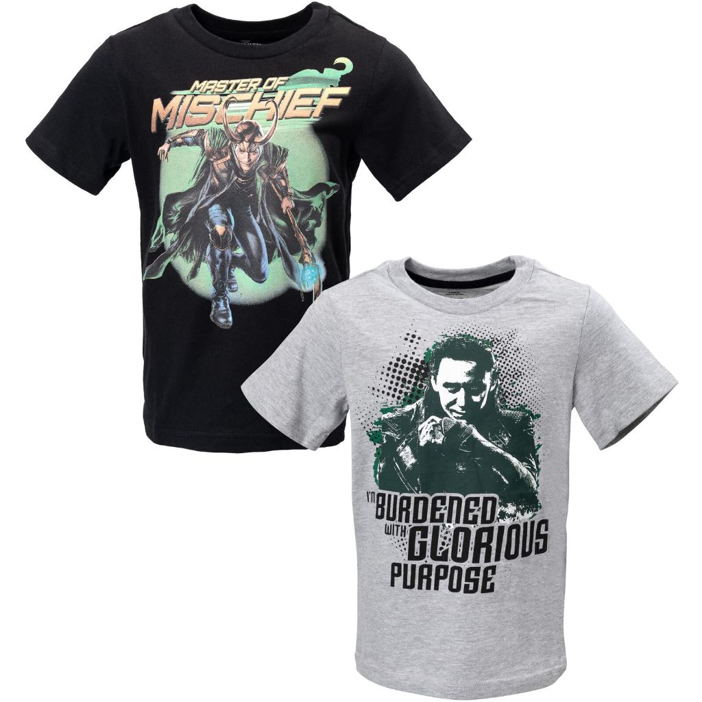 SZ 7-8, Marvel Avengers Loki Little Boys 2 Pack Short Sleeve Graphic T-Shirt Black/Gray