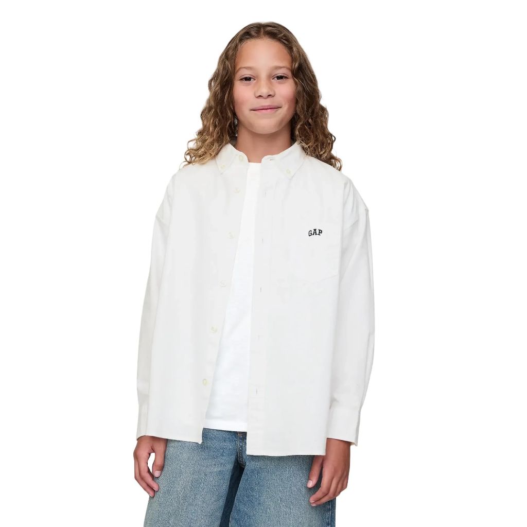 SZ S, GAP Boys Logo Oxford Button-Down Optic | White