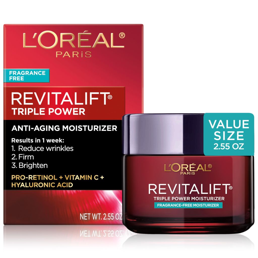 L'Oreal Paris Revitalift Triple Power Anti-Aging Face Moisturizer, Fragrance Free - 2.55 Oz