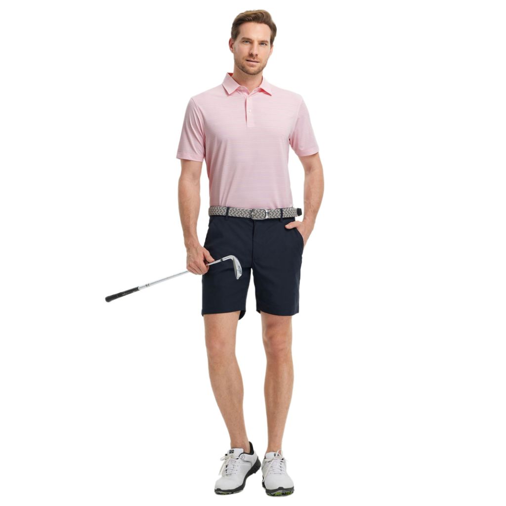Michel Rouen Men's Dry Fit Golf Shirt, 2XL, Light Pink Stripe