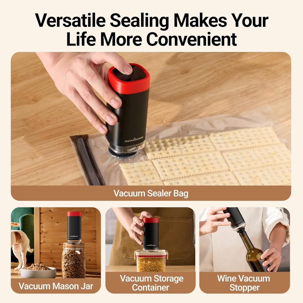 ThermoMaven 4-in-1 Automatic Mason Jar Vacuum Sealer Kit w/10 Auto Pressure Release & Reusable Lids - Red/Black