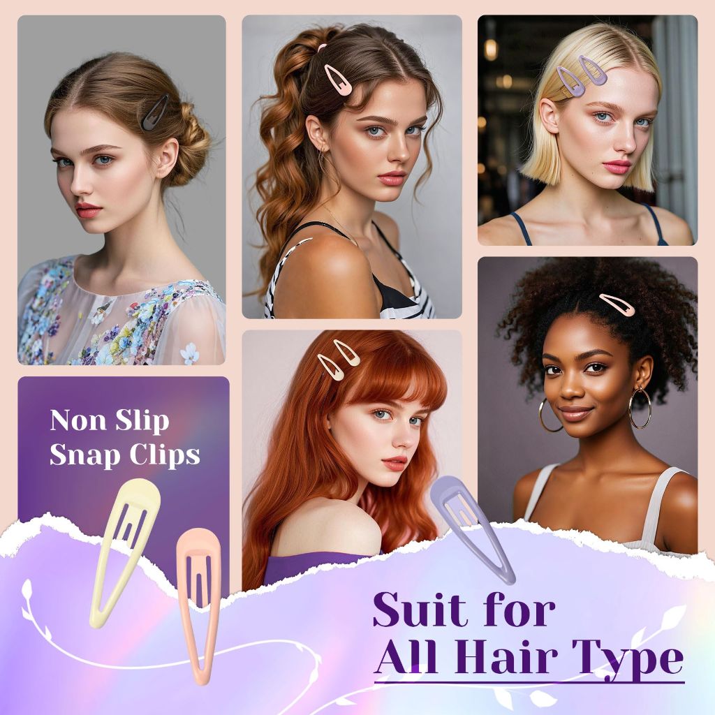 YIERSO Metal Snap Hair Clips,  for Women Kids  (8pcs 2.36inch & 8pcs 2.7inch) (Purple Pink)
