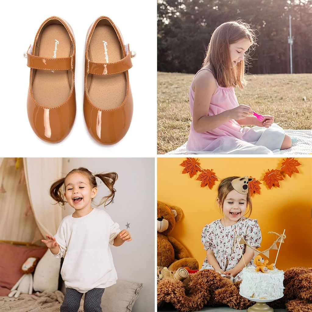 SZ 5, FUNKYMONKEY Toddler/Little Girl Mary Jane Dress Shoes Casual Slip on Ballet Flat