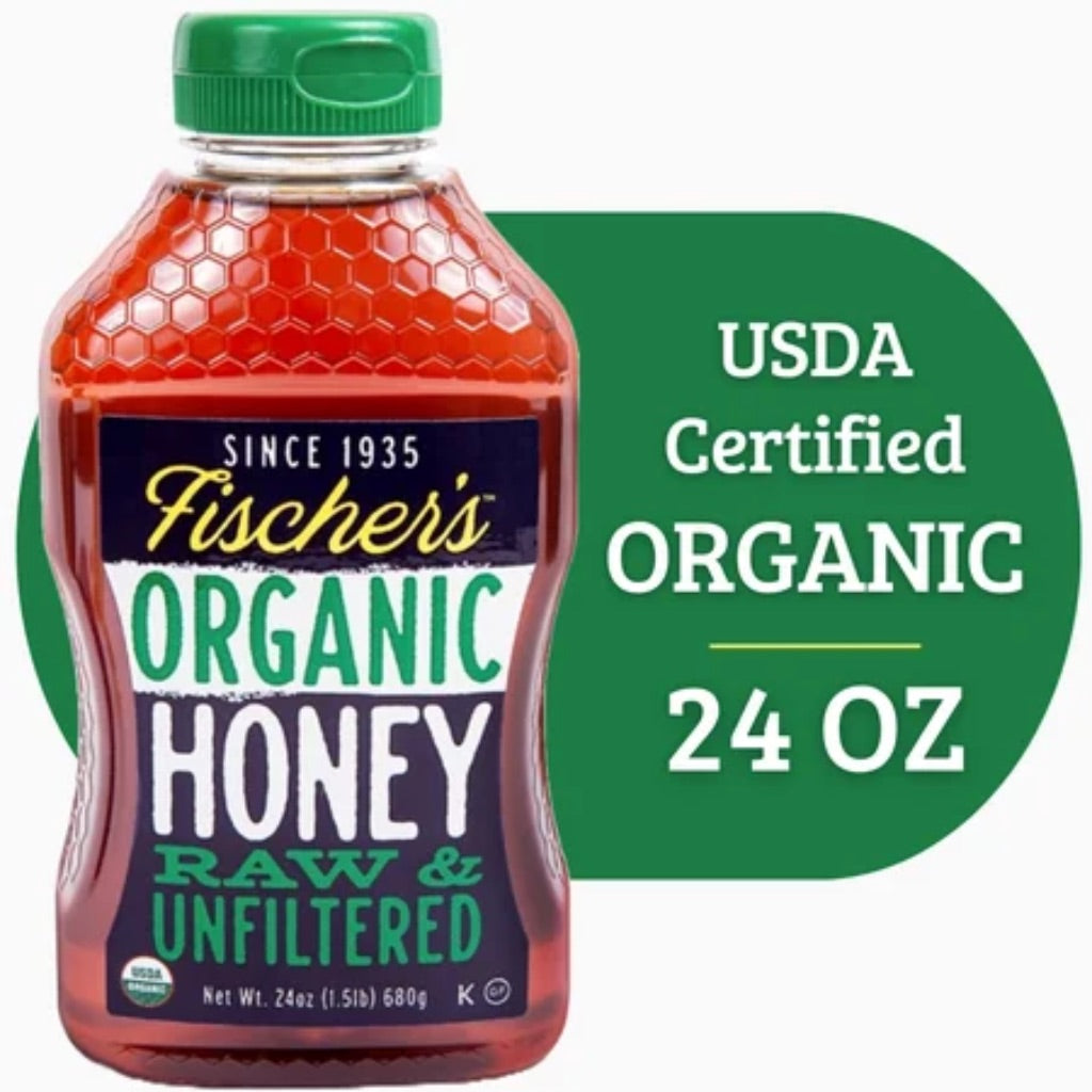 Fischers Honey Organic 24oz Honey  USDA Certified Organic  Local  Raw and Unfiltered  Squeeze Bottle  Gluten-Free