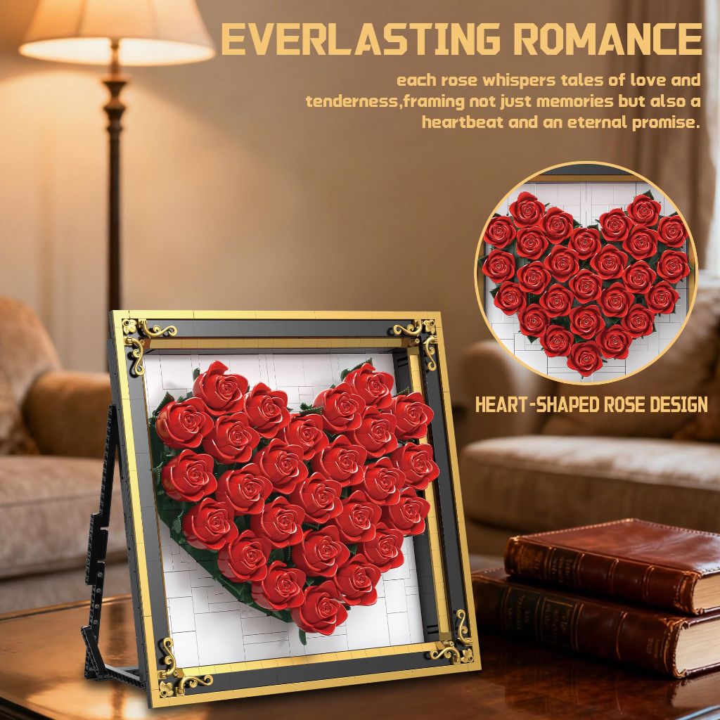 ZONECYTD Red Rose Building Set Compatible with Lego Flowers Bouquet Botanical Collection Wall & Table Art Decor for Lover Adults Girls -1871PCS