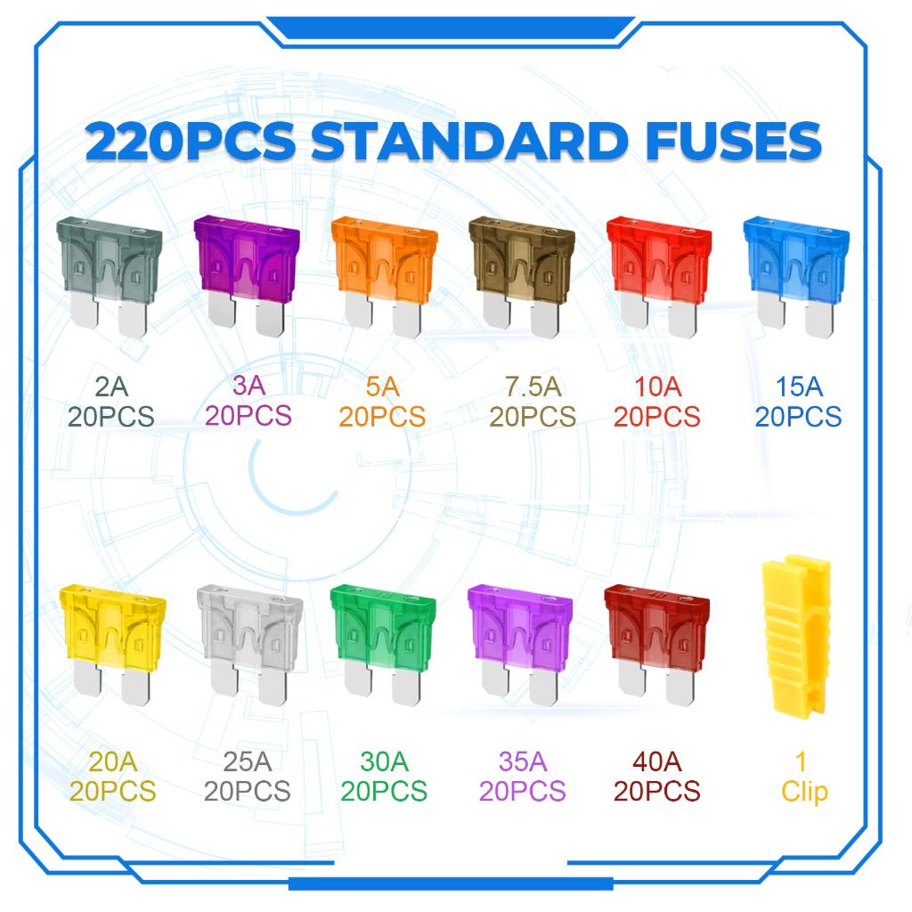 Giwiemi 220Pcs Standard Fuse Kit with 11 Sizes (2A - 40A)