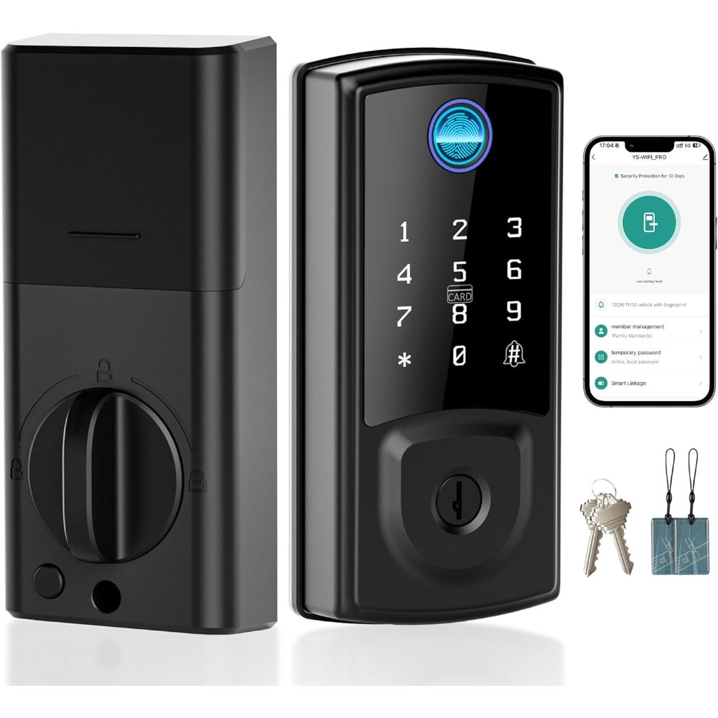 Golspark Fingerprint Smart Door Lock, Keyless Entry with Auto-Lock, One-Touch Locking, Touchscreen Keypad, App Control - Black