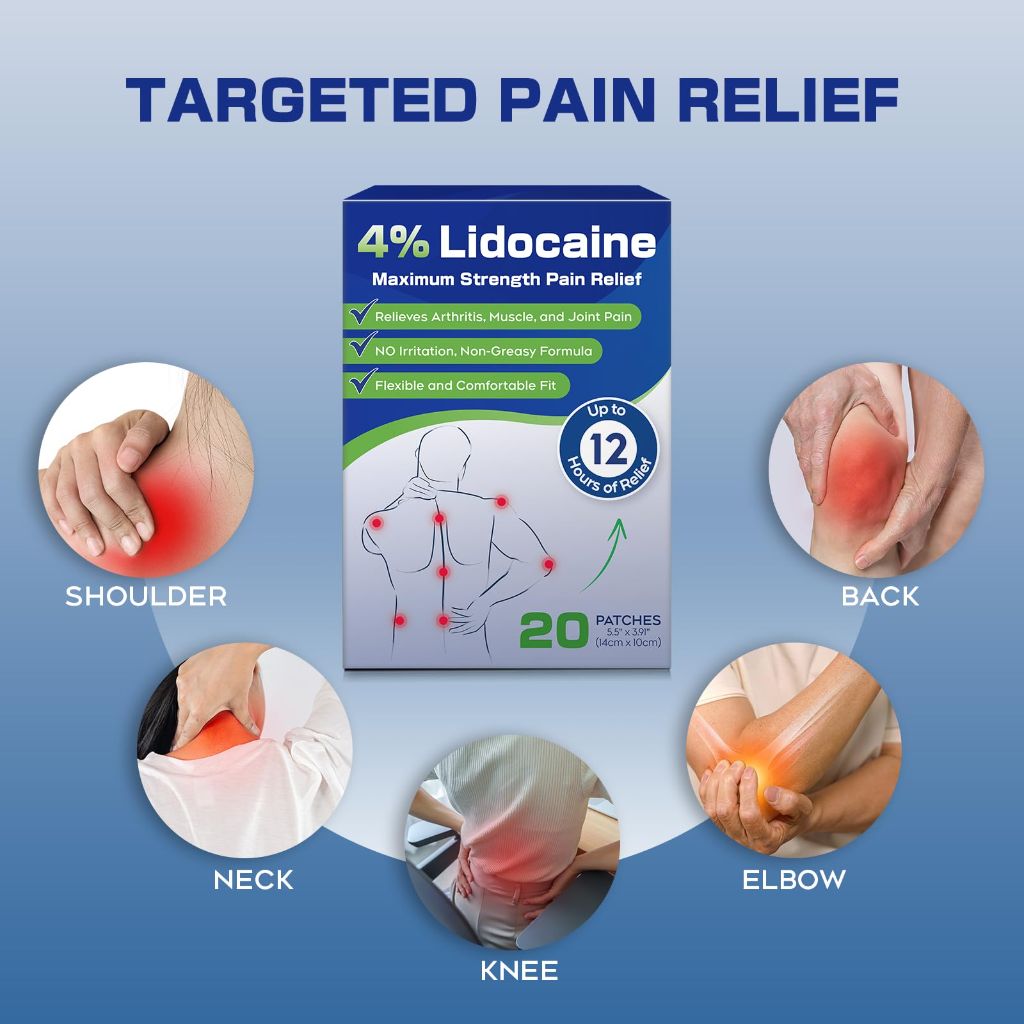 Uposiut 4% Lidocaine Patches - 20 Count Maximum Strength Lidocaine Patches