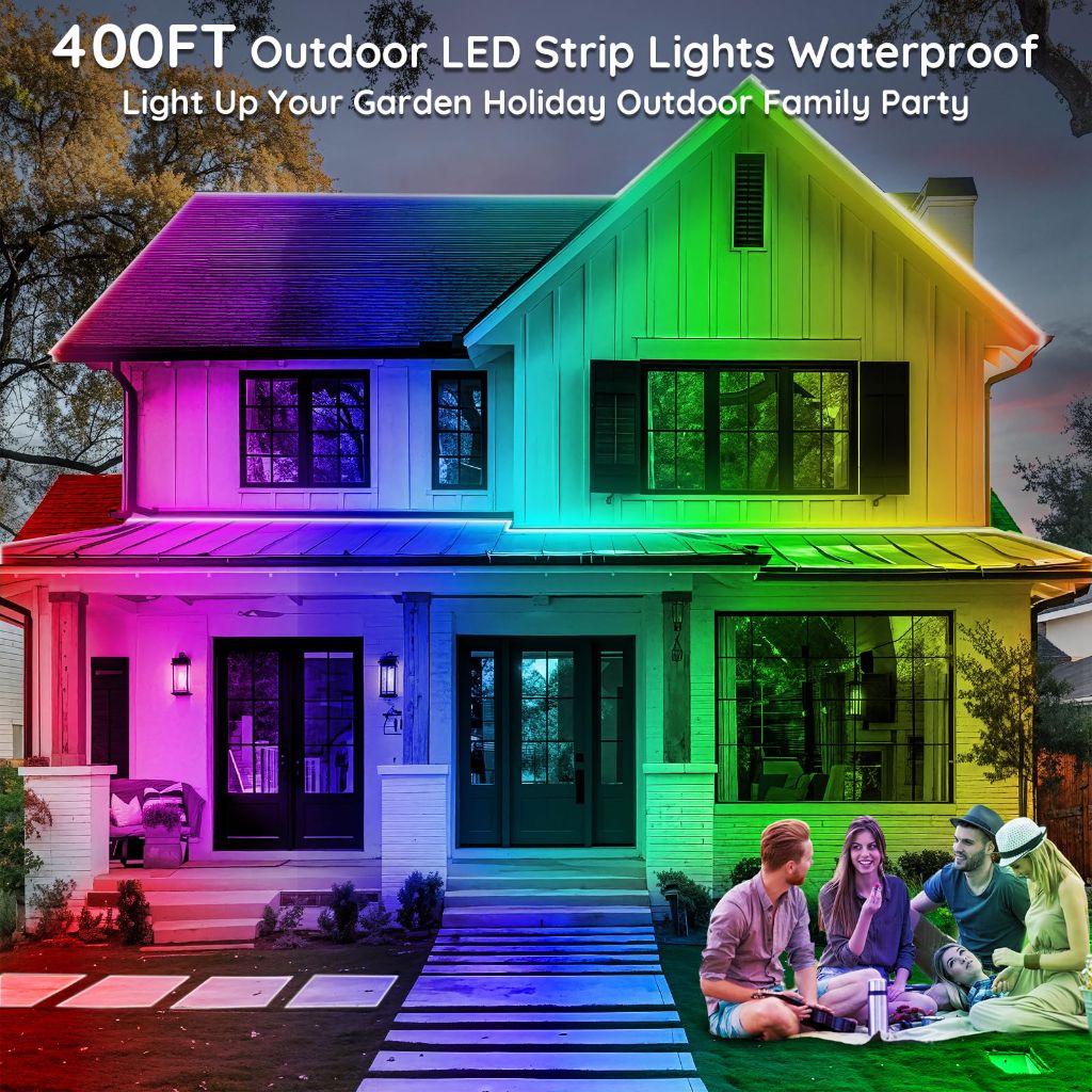 Talkhigh 400ft Outdoor LED Strip Lights Waterproof, IP68 Outside Led Light Strips Waterproof with App and Remote