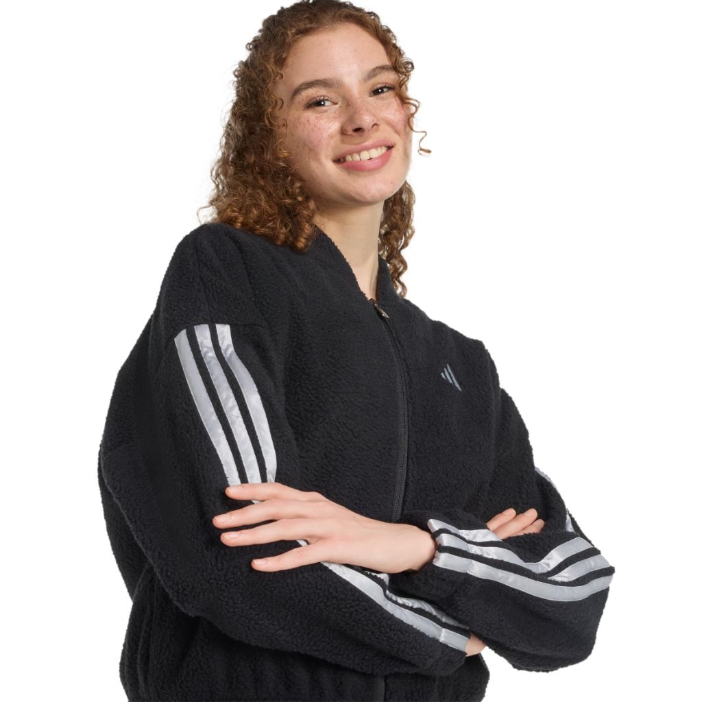 adidas Women's Holiday High Pile Fleece Full-Zip Jacket - Black/Silver Metallic, Medium