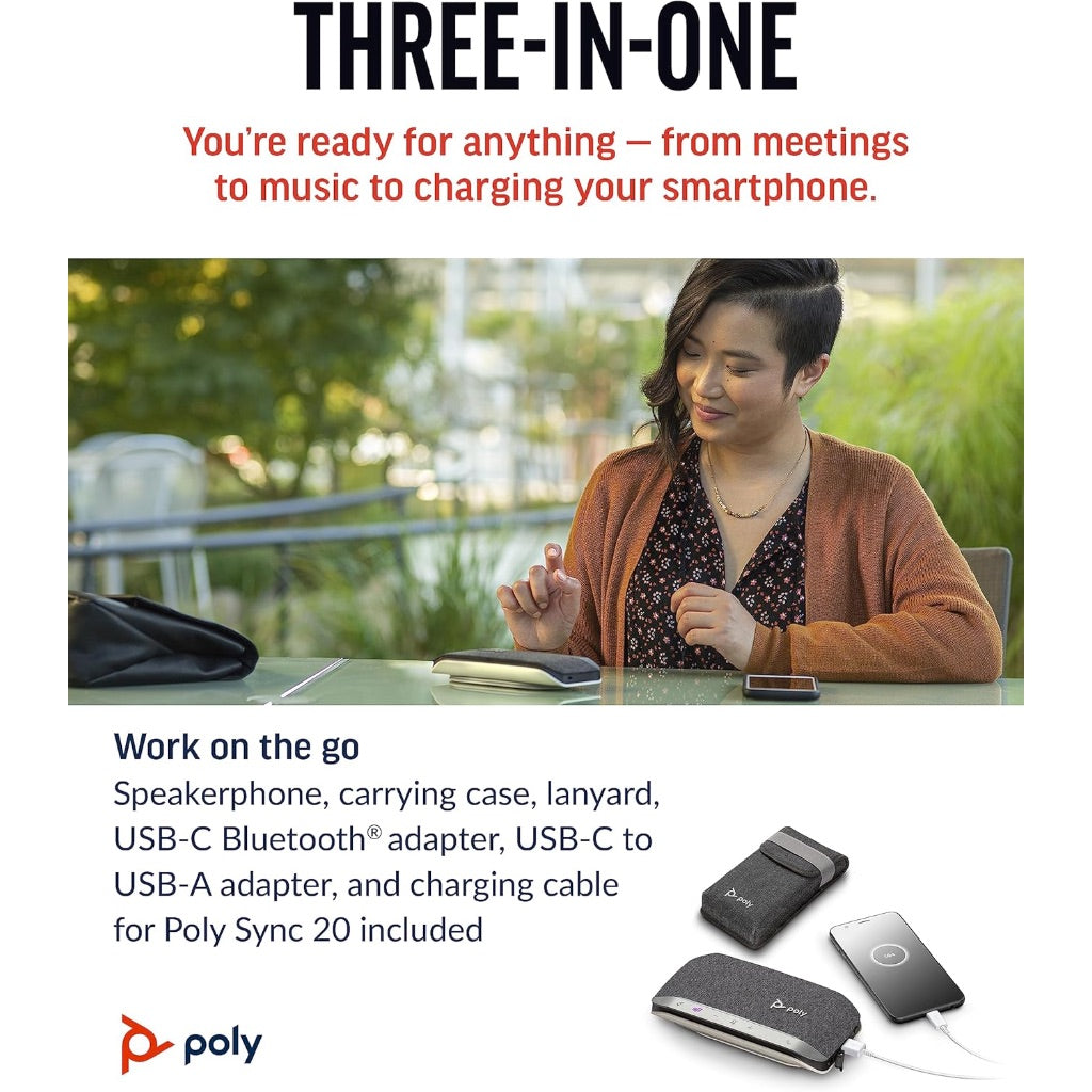 Poly Sync 20+ Personal Portable Bluetooth Speakerphone - USB-C Bluetooth Adapter, Works w/Teams (Certified), Zoom, PC, Mac, Mobile