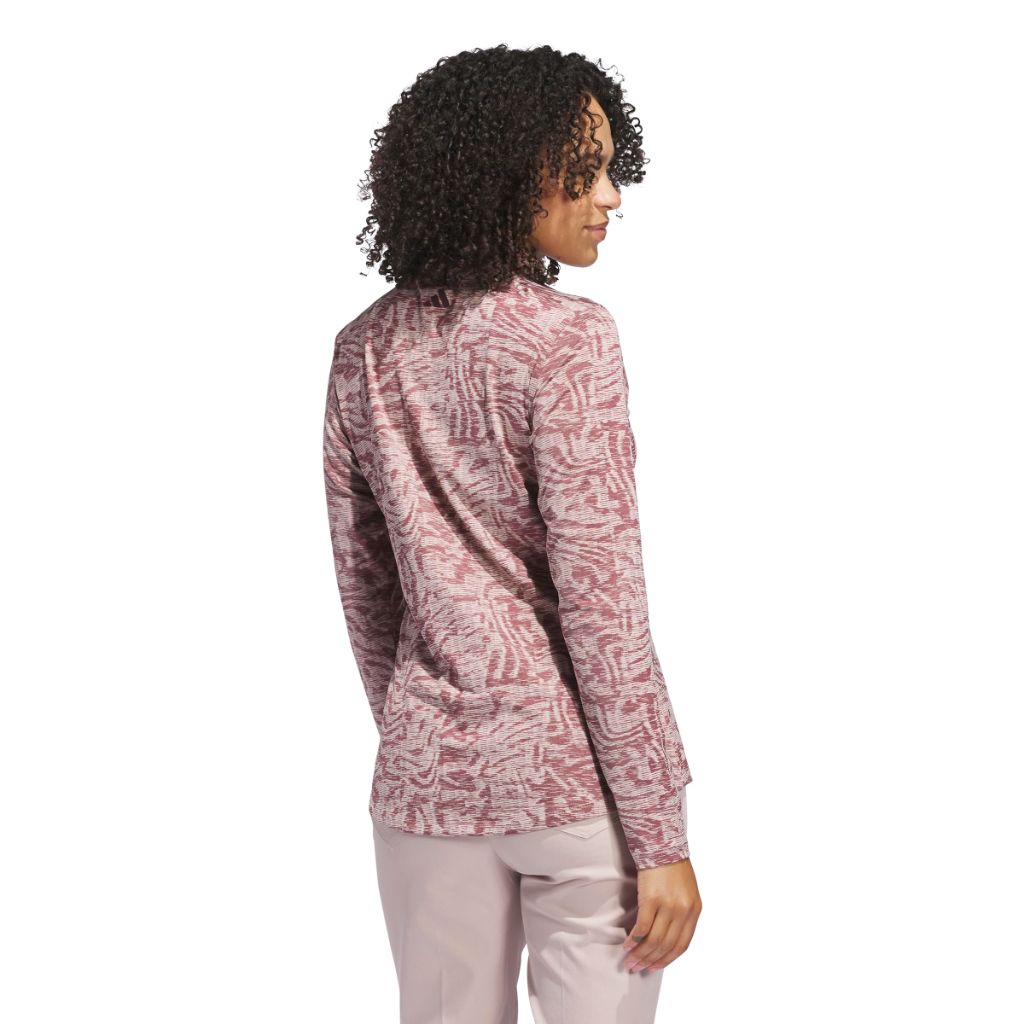 adidas Women's Ultimate365 Jacquard Mock Neck Long Sleeve Shirt - Powder Coral, Medium