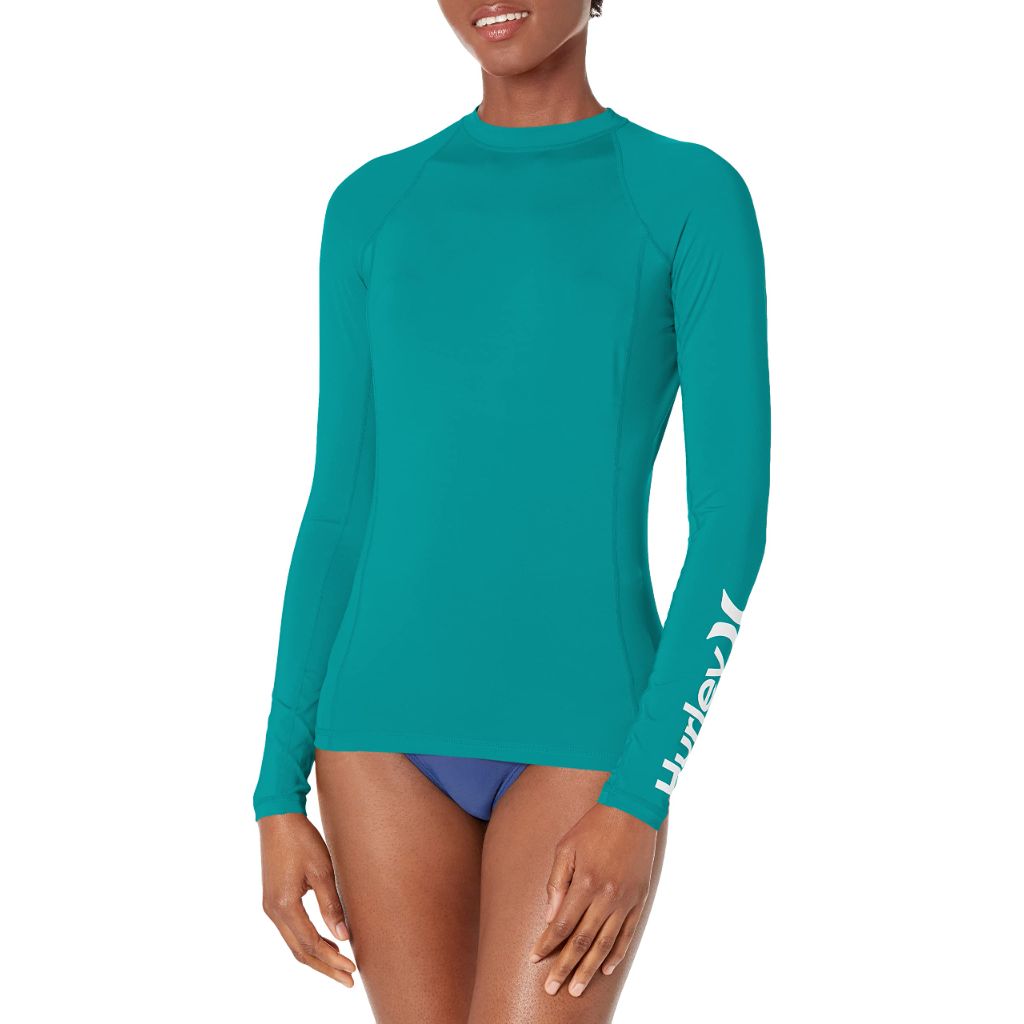 SZ M, Hurley Women's Standard One and Only Long-Sleeve Rashguard | Emerald