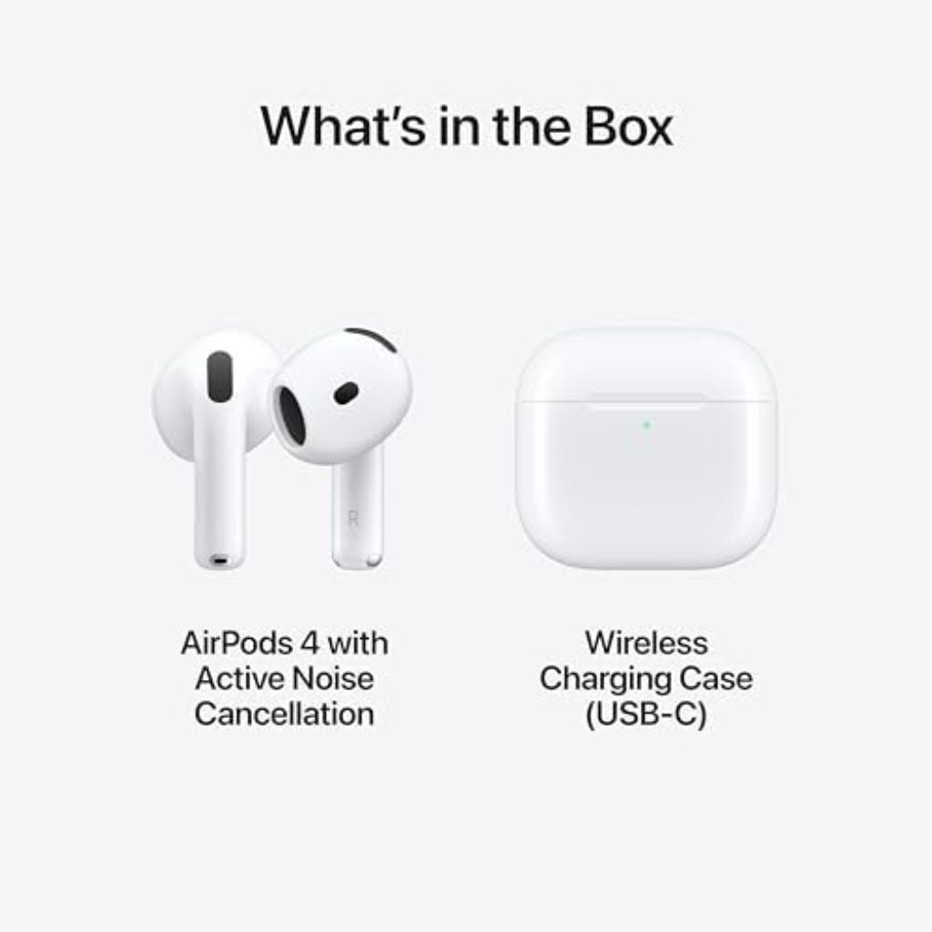 Apple AirPods 4 Wireless Earbuds with Active Noise Cancellation, Adaptive, Transparency Mode, Personalized Spatial Audio, USB-C Charging Case, Wireless Charging, H2 Chip