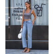 OFLUCK Women's Wide Leg Jeans Mid High Waisted Boyfriend Jeans Straight Leg Loose Fit Denim Pants