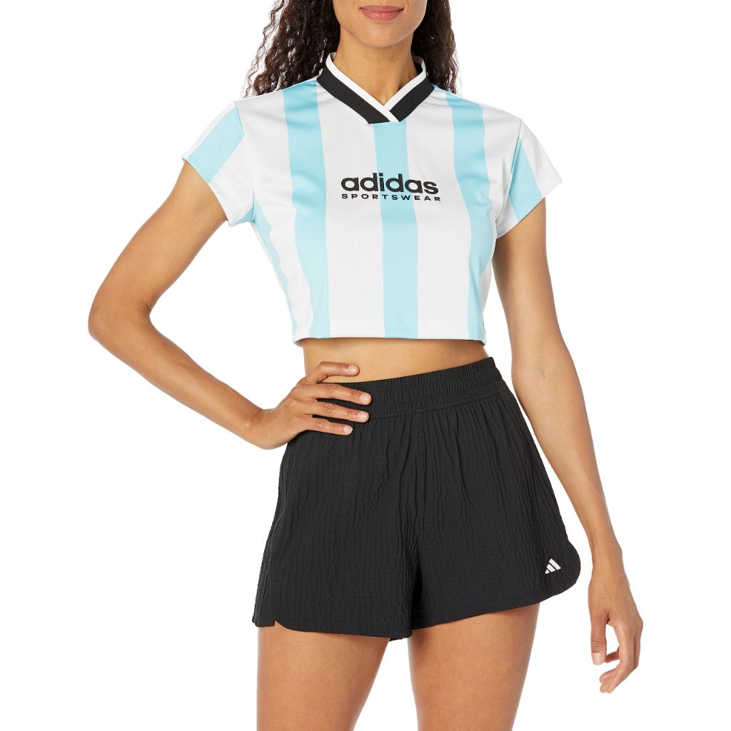 Adidas Women's Tiro Colorblock Cropped Tee, White/Light Aqua, X-Large