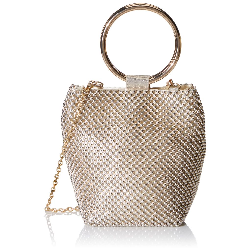 Jessica McClintock Womens Gwen Ball Mesh Ring Wristlet Pouch Clutch, Gold