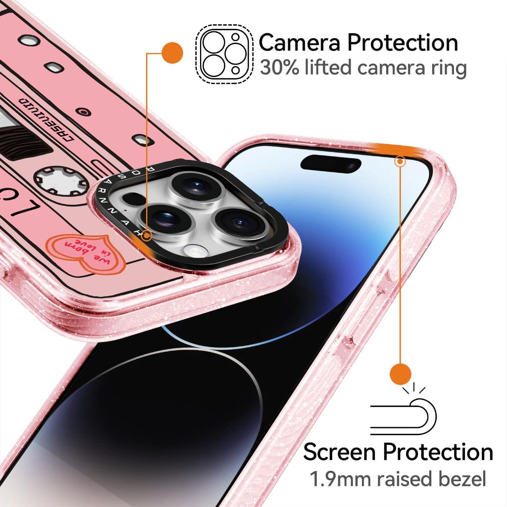 Rosarnnah for iPhone 14 Pro Max Case Cute - Durable Shockproof 6.6 ft Drop Impact Phone Case - Glitter Pink