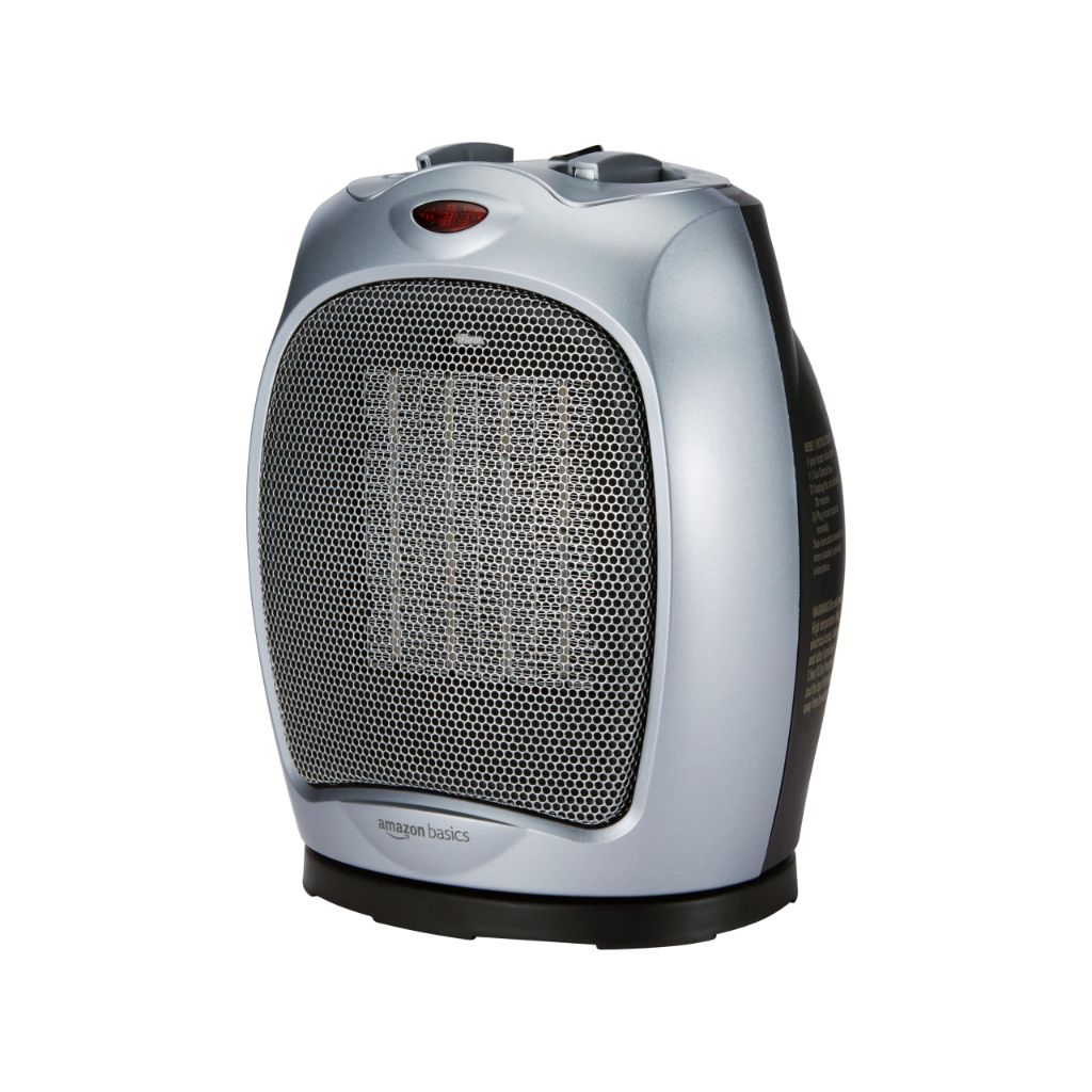 Amazon Basics Oscillating Ceramic Portable Indoor Space Heater, 1500W, 7.52"D x 6.34"W x 9.45"H, Silver