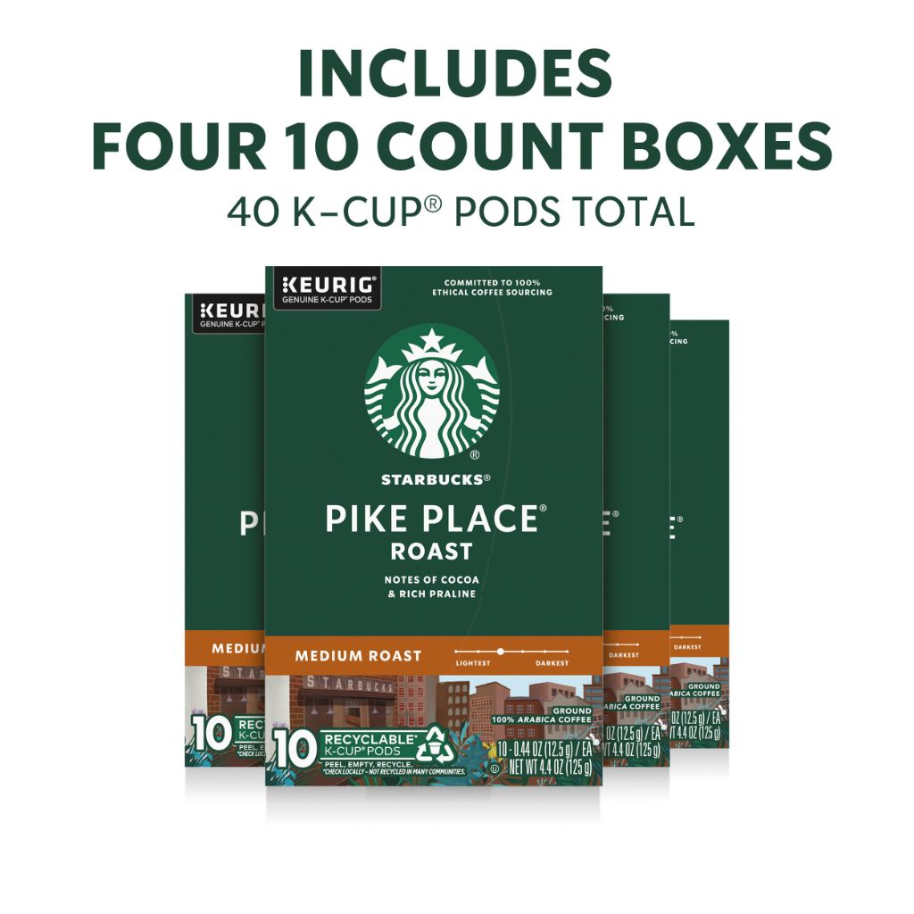 Starbucks K-Cup Coffee Pods, Medium Roast, Pike Place Roast | 40 CT