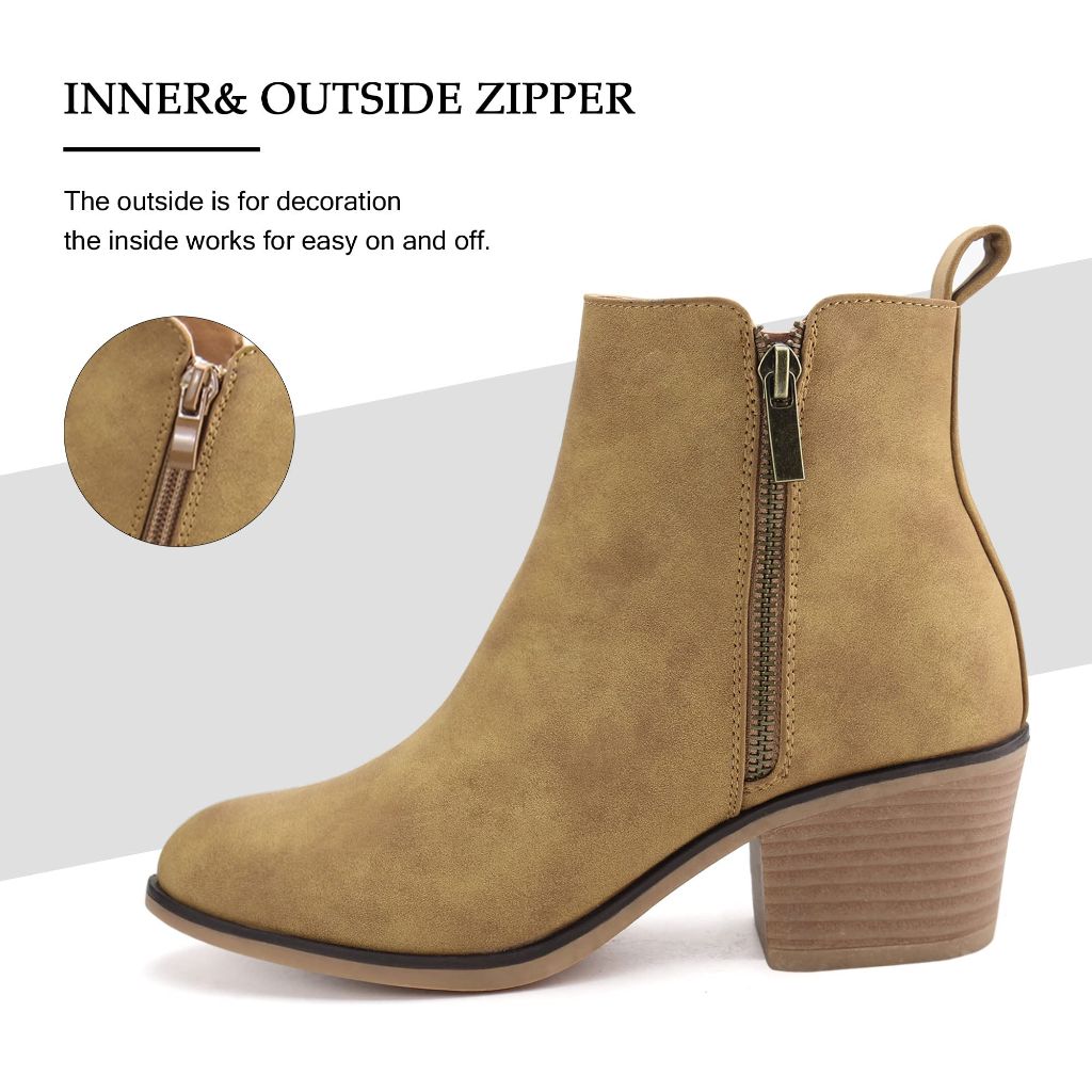 JABASIC Women Ankle Boots, Tan - size 8
