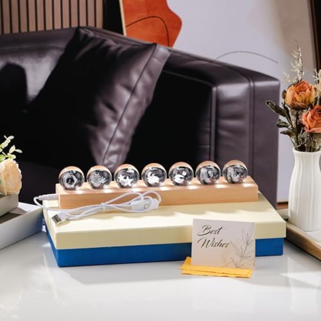 Qianwei 3D Crystal Ball Sea Glass Ocean Decor with Led Lamp Base