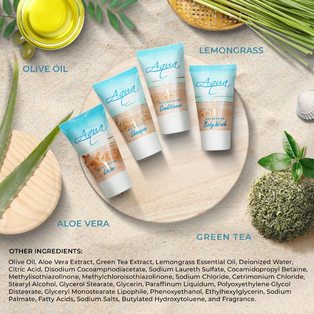Aqua Organics Hotel Soaps & Toiletries Bulk Set, 1oz Shampoo & Conditioner, Body Wash, Lotion - 80pcs